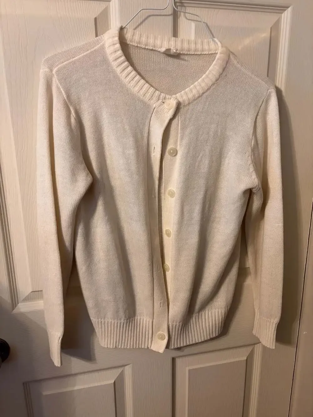 Vintage Sears Cream Acrylic Crewneck Cardigan Sweater